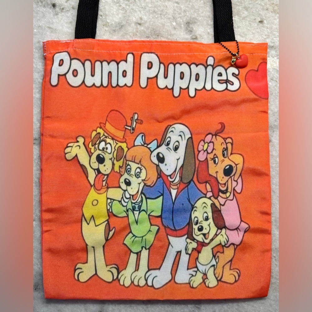 New Pound Puppies Retro 80s Style Shopping Bag Purse Tote w/ Heart Charm - 15” - Picture 4 of 10